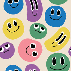 Canvas Print - Funny seamless pattern with cartoon simple faces. Vector hand drawn illustration.