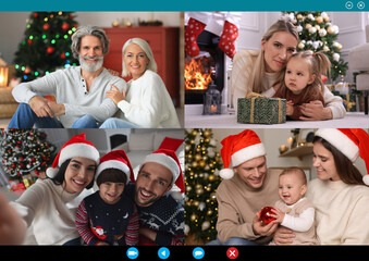 Canvas Print - Happy family members having online meeting via videocall application