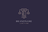 Fototapeta  - Initial letter RJ logo with scale of justice logo design, luxury legal logo geometric style