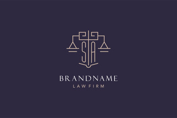 Wall Mural - Initial letter SA logo with scale of justice logo design, luxury legal logo geometric style