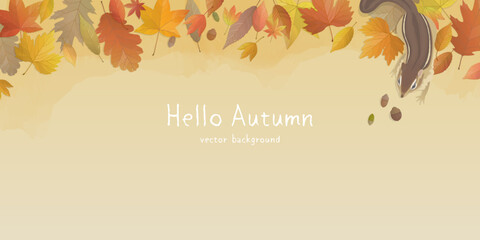 Wall Mural - Autumn leaves background with chipmunk. Vector illustration.