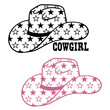 Cowboy hat with stars decoration. Vector Western Cowgirl hat with stars isolated on white. Cut file Hand drawn illustration