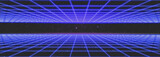 Fototapeta  - 3d abstract 1980's retrowave, cyberpunk background with copy space, neon perspective grid