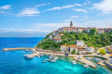 Wall Mural - aerial view with vrbnik village, krk island, croatia