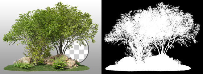 Wall Mural - group of trees among the rocks. cutout trees isolated on transparent background via an alpha channel