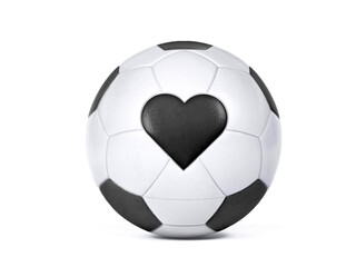 isolated white football with heart shaped black diamond
