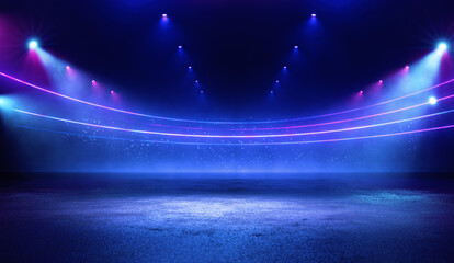 Computer graphic of modern sports arena with neon lights