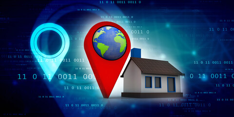 Fototapete - 3d illustration Search for Property .a Map with Large Red GPS Pointer containing
