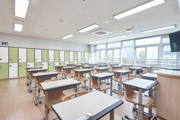 classroom with school desk