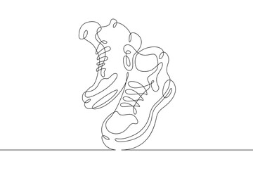 Wall Mural - One continuous line. Sport shoes. Nice high top sneakers. Sneakers for every day. One continuous line is drawn on a white background.