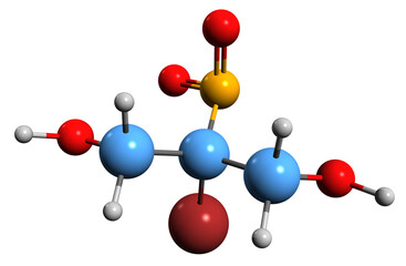 Wall Mural - 3D image of 2-bromo-2-nitro-1,3-propanediol skeletal formula - molecular chemical structure of Bronopol isolated on white background
