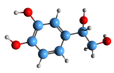 Wall Mural - 3D image of Dihydroxyphenylethylene glycol skeletal formula - molecular chemical structure of DOPEG isolated on white background
