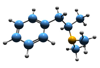 Sticker -  3D image of Dimethylamphetamine skeletal formula - molecular chemical structure of dimetamfetamine isolated on white background
