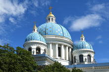 Blue Domes Of Trinity Cathedral (Troitsky Cathedral), Saint Petersburg. Russia