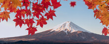 Travel Landscape Of Fuji Mountain In Autumn Season, Japan.