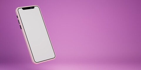 Poster - modern technologies. a large, pink smartphone with a white display on a purple background with space to place products or text. 3d render. 3d illustration