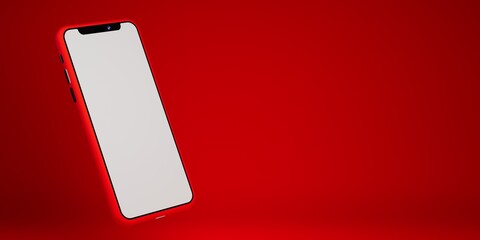 Poster - modern technologies. a big red smartphone with a white display on a red background with space to place products or text. 3d render. 3d illustration
