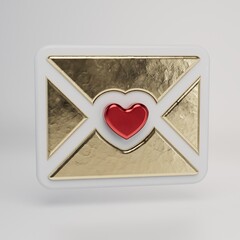 Poster - love letter icon. declaration of love. golden envelope with a red heart on a white background. 3d illustration. 3d render