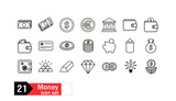 Fototapeta  - zestaw ikon pieniądze, dolary , złoto, skarbonka , bank, bogactwo, finanse, kantor, skarbonka, portfel, złoto, diamenty, karta, euro