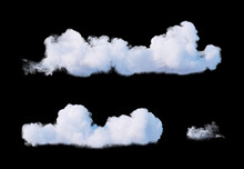 3d Render, Realistic White Clouds Over The Black Background, Isolated Clip Art