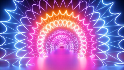 Poster - 3d render. abstract background with bright neon light