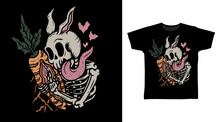 Skeleton Bunny With Carrot Tshirt Design Concept