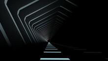 Modern Tunnel And Its Blue Illuminated Guide Floor Light  (3D Rendering)