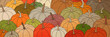 Autumn panoramic background with pumpkins pattern, vector. Happy Thanksgiving greeting card.	