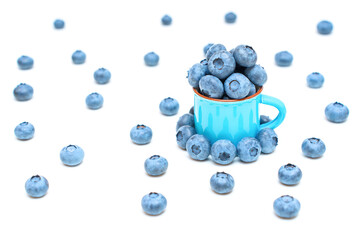 Poster - Vintage enamel mug full of fresh blueberries