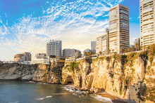 Beautiful View Of The Pigeon Rocks On The Promenade In The Center Of Beirut, Lebanon