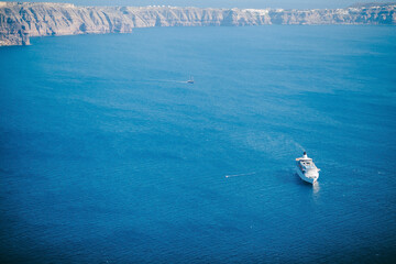 Big white ship in the blue sea