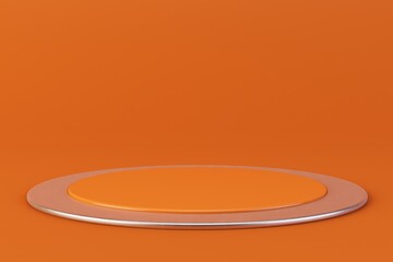 Poster - abstract background. a round orange podium with a white rim for product placement on an orange background. presentation podium. 3d illustration. 3d render