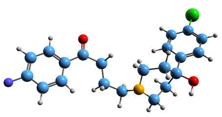 Sticker - 3D image of Haloperidol skeletal formula - molecular chemical structure of antipsychotic and sedative agent isolated on white background
