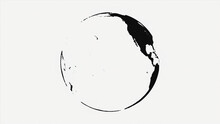 Abstract Animation Of Rotating Black Planet Earth On White Background. Painted Planet Earth With Black Contours Of Continents On White Background