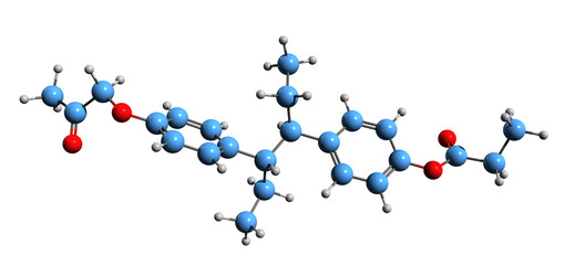 Wall Mural -  3D image of Hexestrol dipropionate skeletal formula - molecular chemical structure of synthetic, nonsteroidal estrogen isolated on white background
