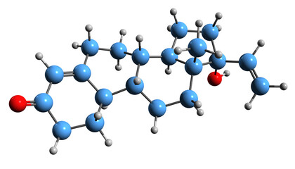 Wall Mural -  3D image of Norvinisterone skeletal formula - molecular chemical structure of 	Vinylnortestosterone isolated on white background
