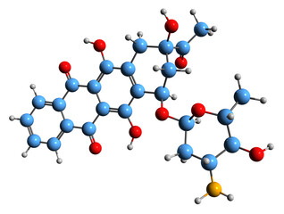 Wall Mural -  3D image of Idarubicin skeletal formula - molecular chemical structure of anthracycline antileukemic drug isolated on white background
