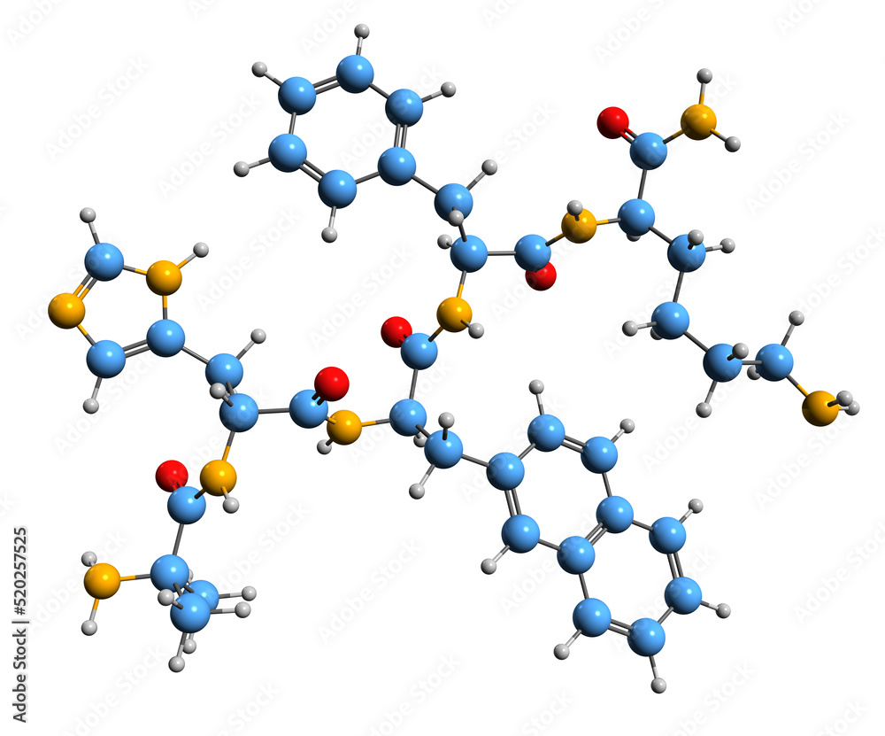 Illustration Stock 3D image of Ipamorelin skeletal formula - molecular chemical structure of ghrelin growth hormone secretagogue receptor agonist isolated on white background