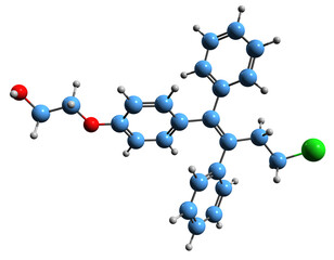 Sticker -  3D image of Ospemifene skeletal formula - molecular chemical structure of Deaminohydroxytoremifene isolated on white background
