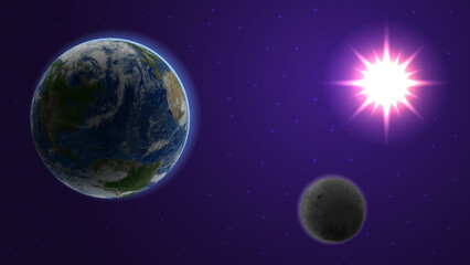 Wall Mural - earth, moon and sun. outer space with stars background.