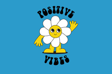 Aufkleber - Vector illustration in simple naive and hippie groovy style - flowers with hands and legs with smiling face, positive vibes print