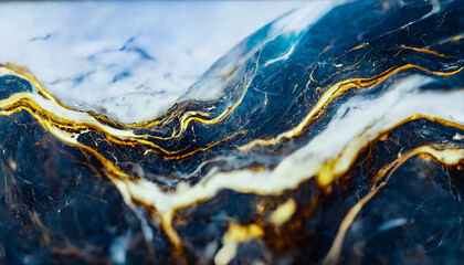 Marble background. Blue marble cut natural stone with gold. Strokes Watercolor marble ink. 3D illustration.