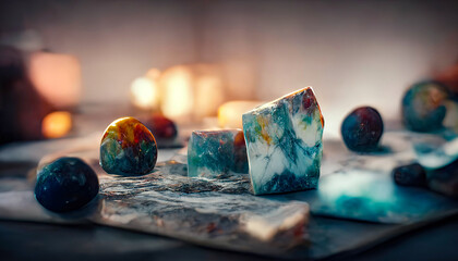 Marble background. Multi-colored marble cut of natural stone. Strokes Watercolor marble ink. 3D illustration.