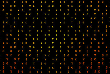 Dark orange vector texture with financial symbols.