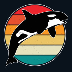 Wall Mural - Retro vintage sunset orca t-shirt designs, Killer whale t-shirts