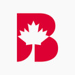 Canadian Red Maple Logo on Letter B Vector Symbol. Maple Leaf Concept For Canadian Company Identity