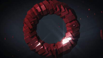 Poster - Weightlessness. Rotating torus on black background. 3D computer generated geometric animation. Illustration of an abstract figure in the form of a torus