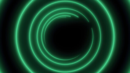 Poster - Abstract background with flying into tunnel from shapes round. Animation of seamless loop. Neon round shape laser
