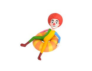 Sticker - Clown character sitting on the inflatable ring in 3d rendering.