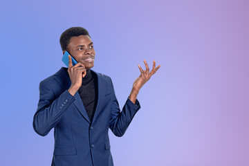 Poster - Handsome African American businessman is standing talking on sma